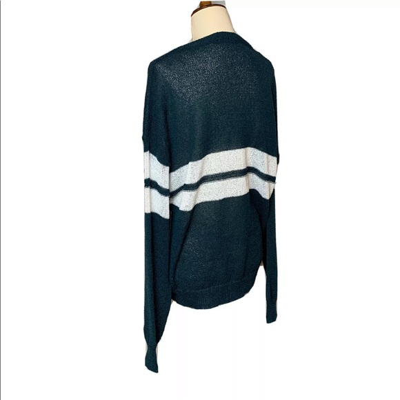 DOE & RAE Lightweight Open Knit Sweater Dark Green White Stripe Size M NWT - Picture 5 of 9